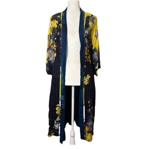 Chico's Robe Kimono Desert Garden Ruana Floral Artsy Boho Duster Open Jacket S/M
